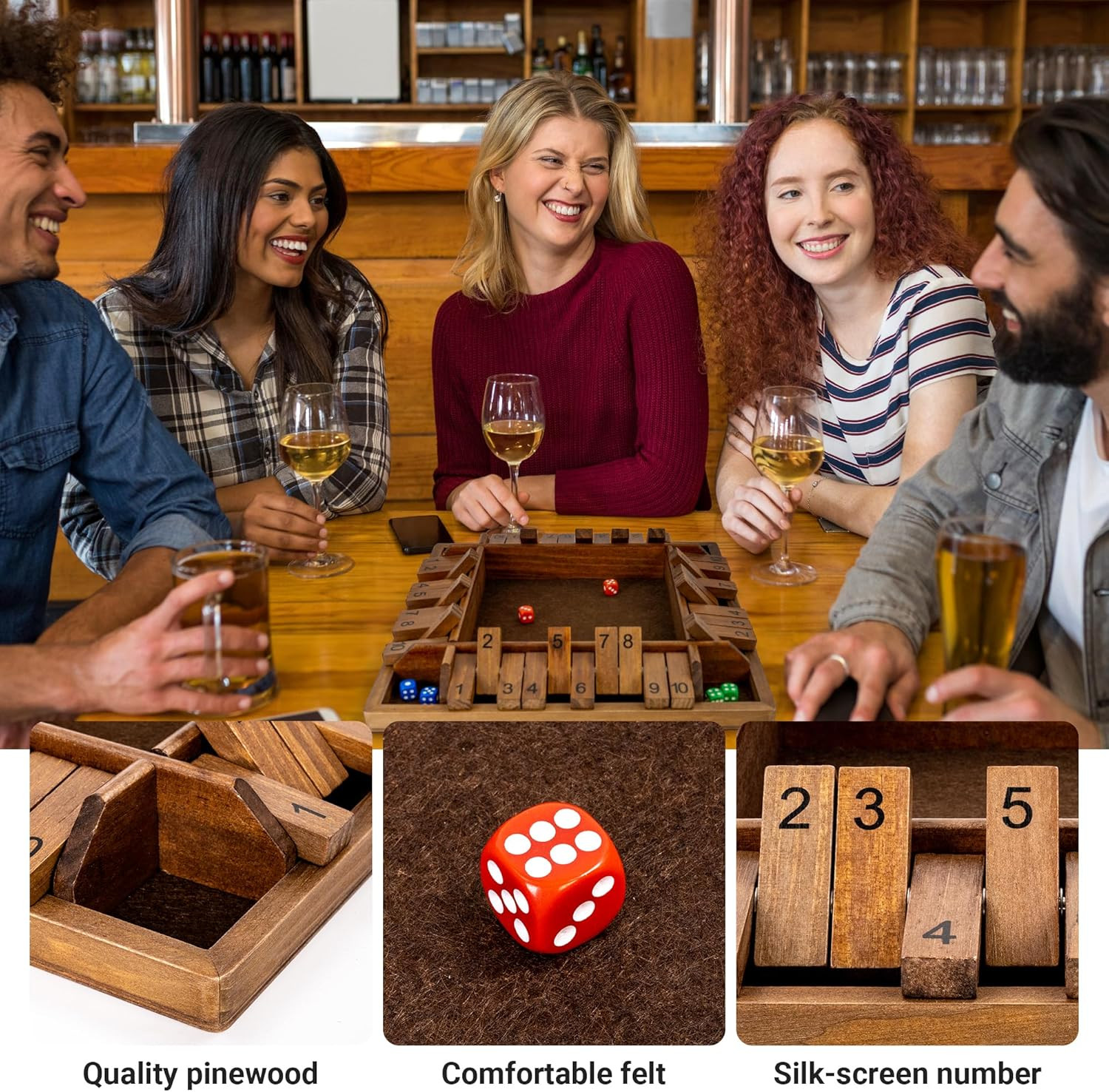 14 Inches 4-Way Shut the Box Game (2-4 Players) for Kids & Adults (4 Sided Large