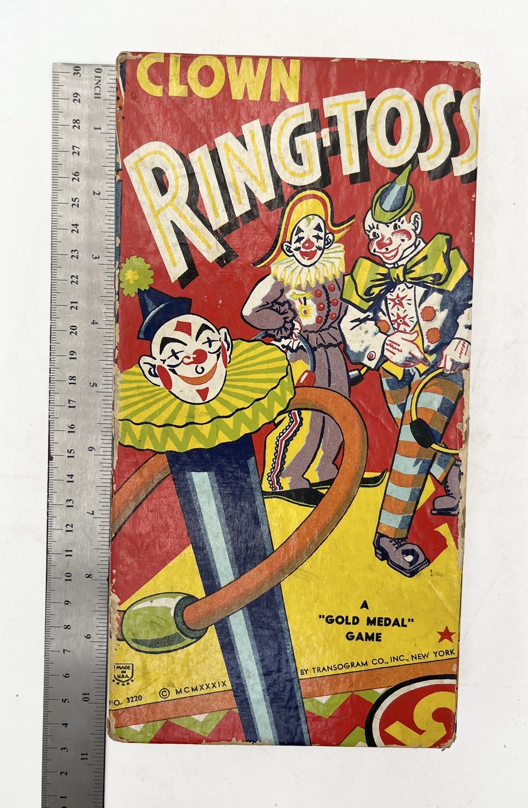 1939 Vintage No. 3220 Clown Ring Toss Game By Transogram Co., Inc NY Made In USA