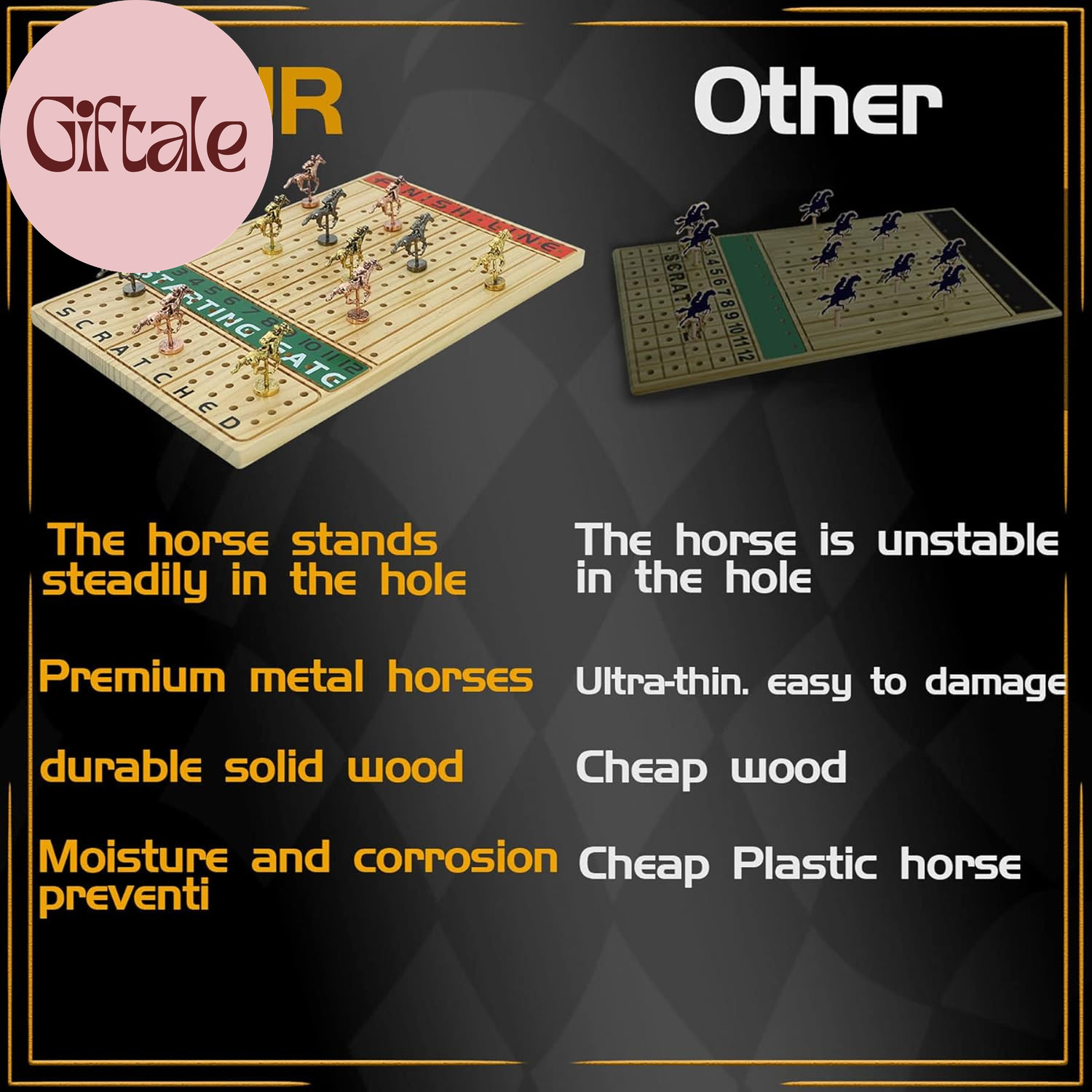 Horse Race Board Game Racing Game Thickened Solid Wood with 11 Luxurious Durable