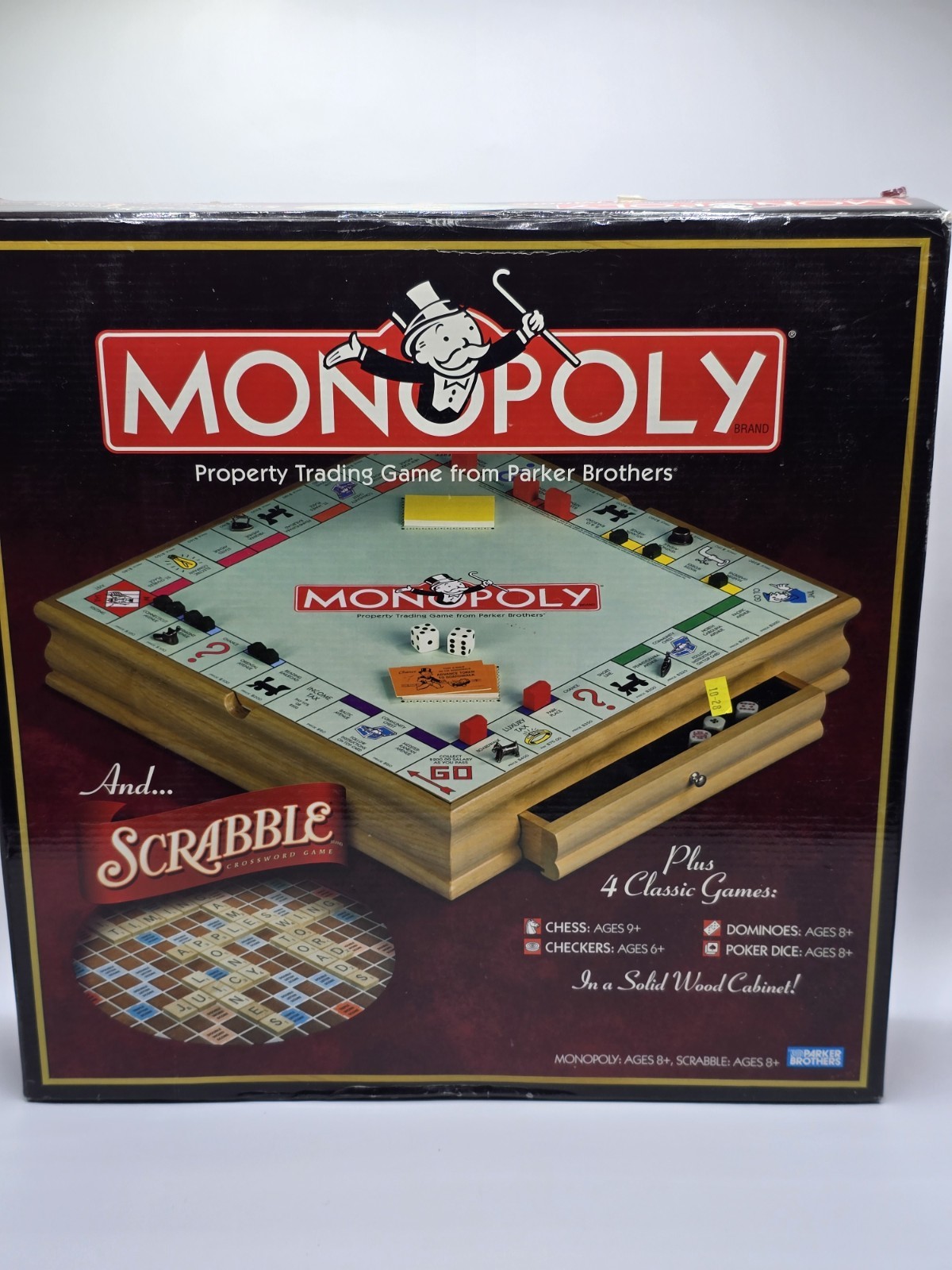 2007 Monopoly, Scrabble & 4 Classic Games Solid Wood Cabinet NEW IN BOX