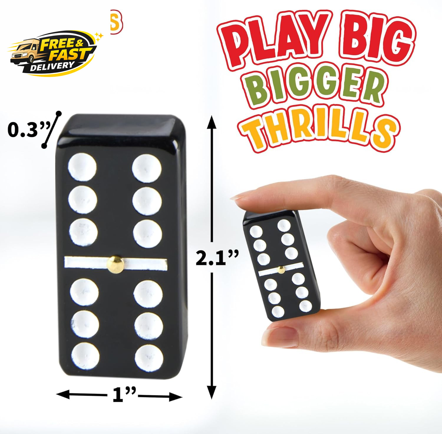 Jumbo Double Six Dominoes Set – 28 Black Classic Tiles in Faux Leather Case