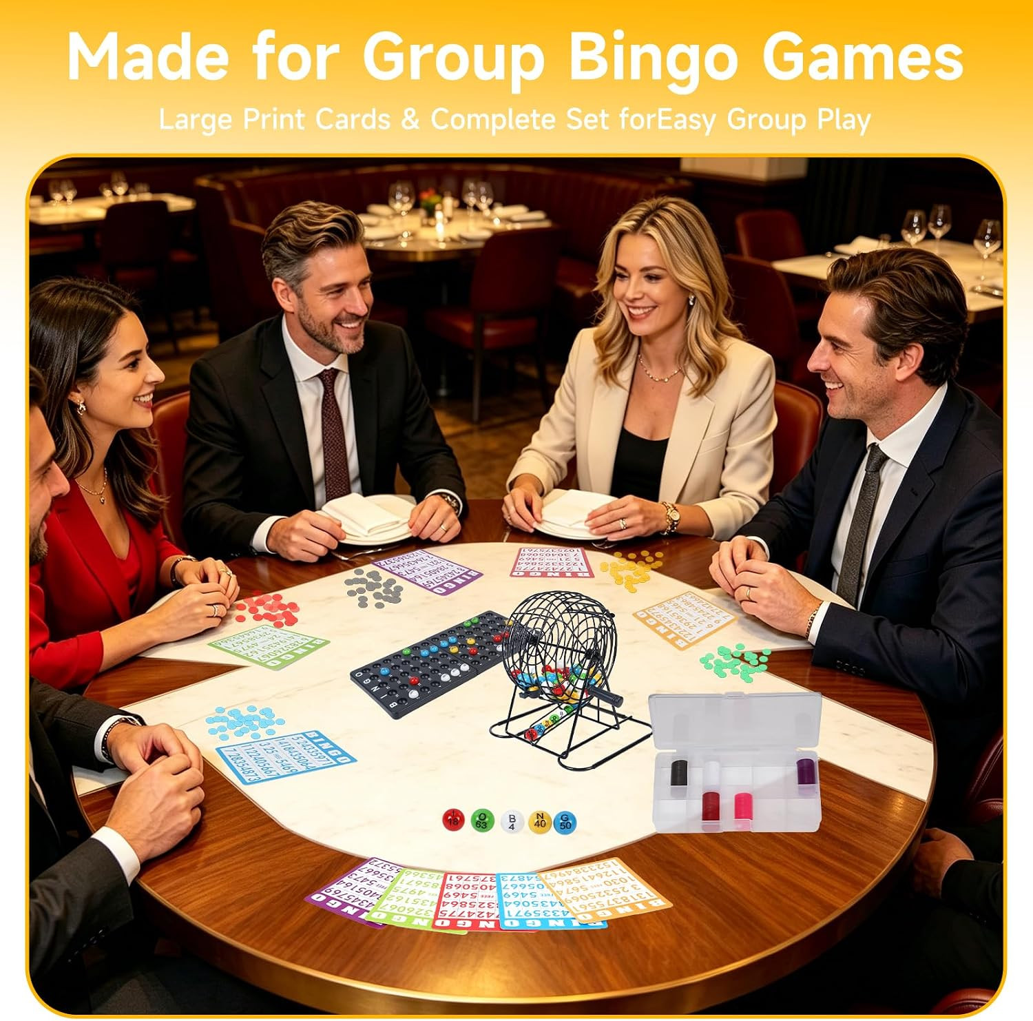 Deluxe Bingo Game Set with Laser Engraved Balls & 300 Chips – Includes 8″ Metal