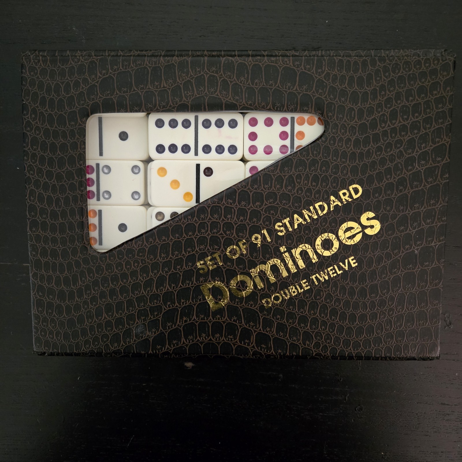 Double Twelve Classic Dominoes 91 Ivory Tiles Vinyl Storage Case