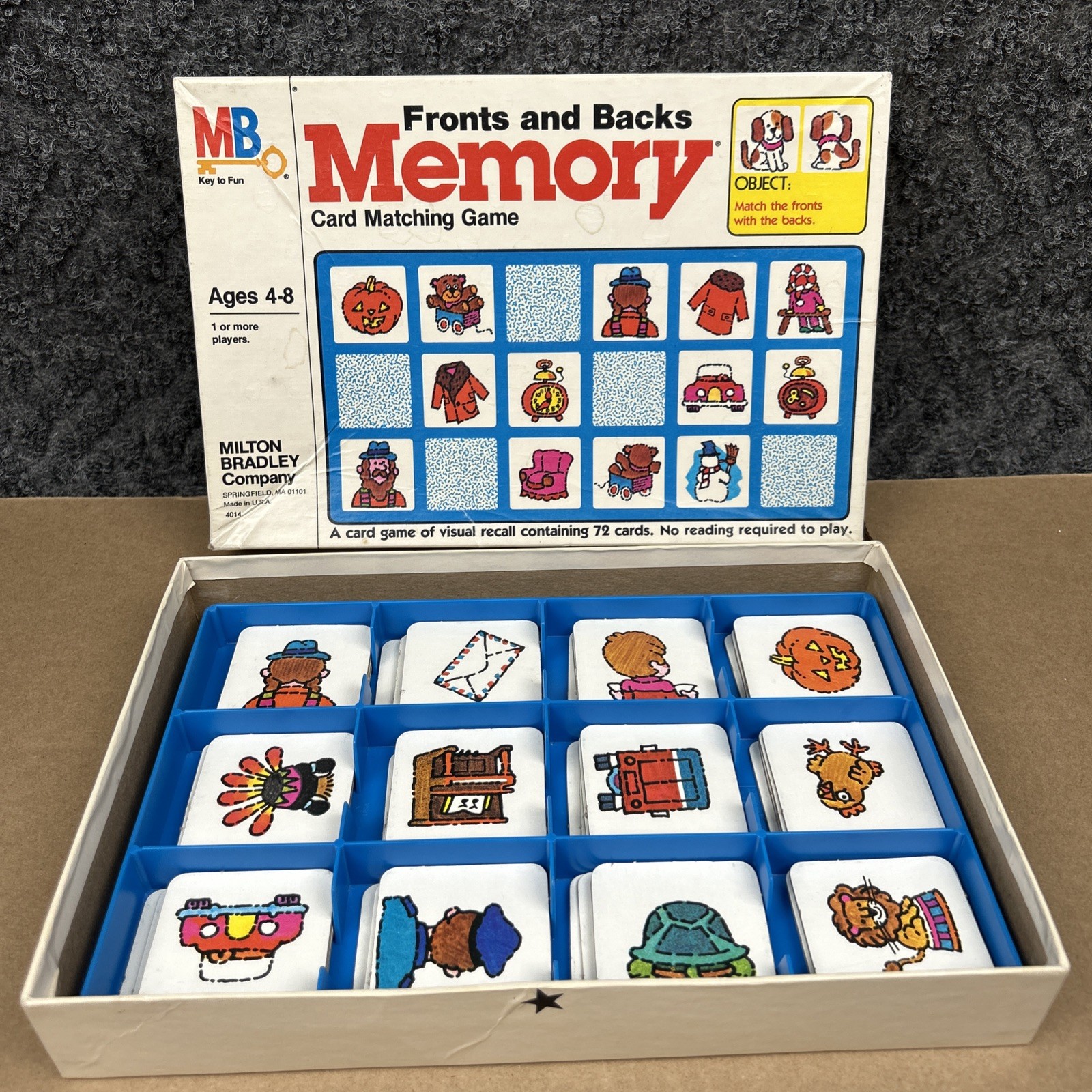 Vtg 1980s Milton Bradley Fronts and Backs Memory Matching Game 72 Cards COMPLETE