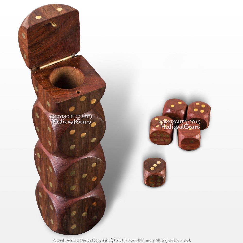 Lot of 5 Handmade Wooden Pirates Dice Set Casino Game with Dices Shaped Box