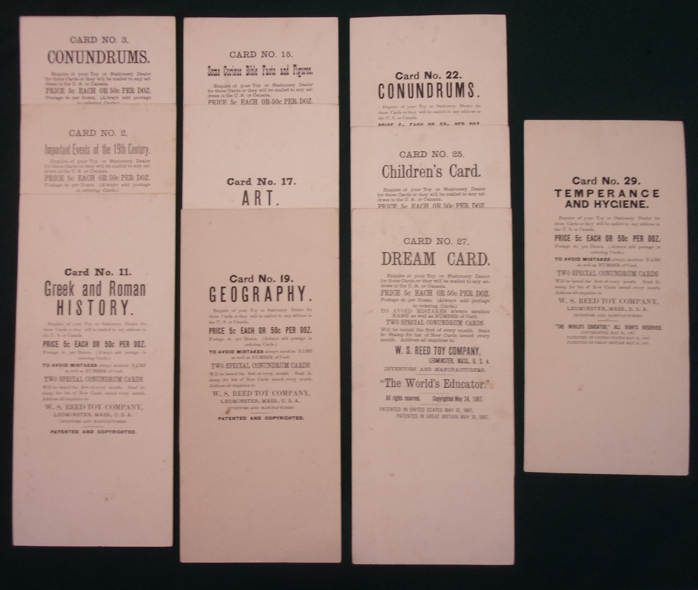 RARE 1887 Parlor Game: THE WORLD’S EDUCATOR, W.S. Reed Toy Co., Leominster, MA.