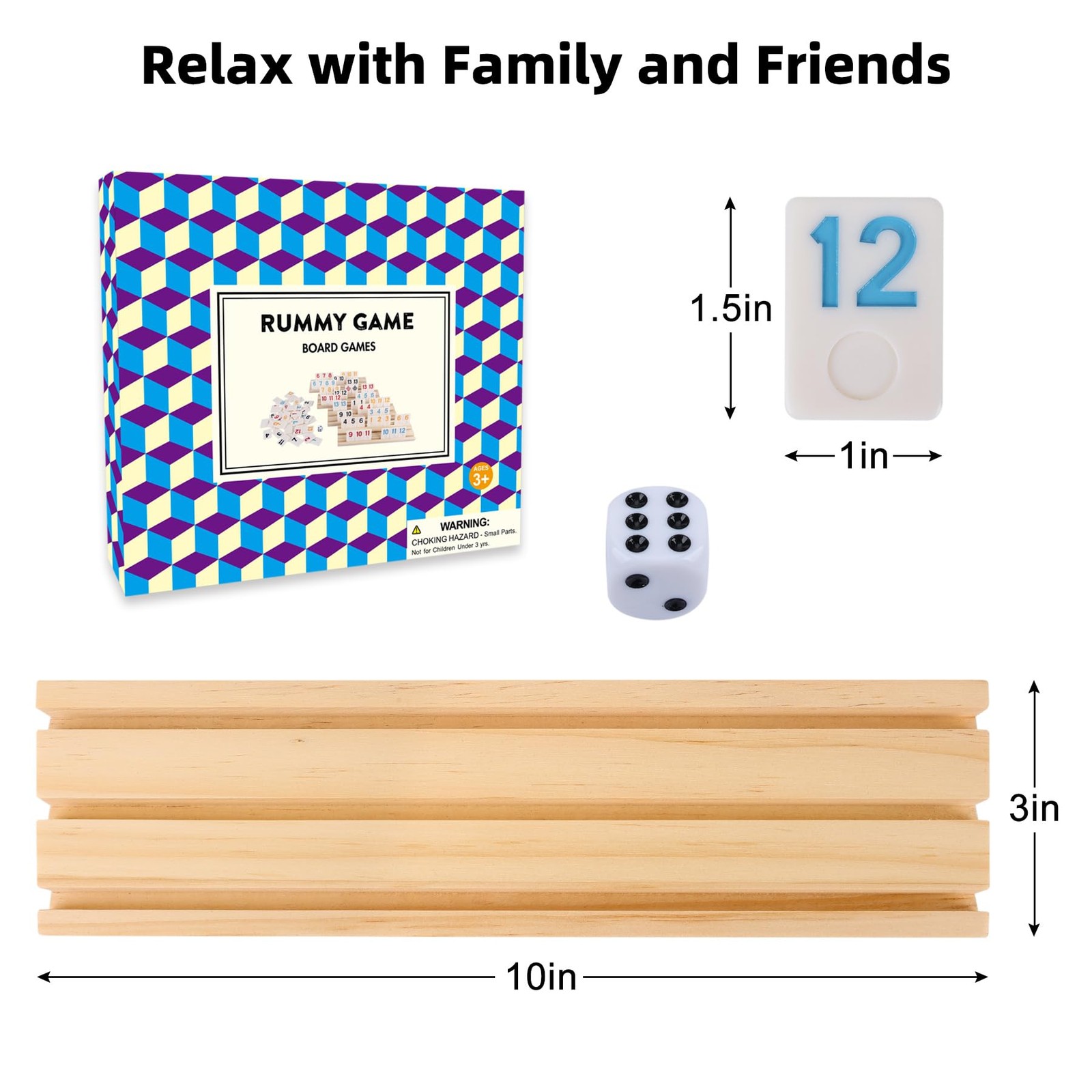 Upgraded Rummy Cube Game with 106 Large Number Rummy Tiles Set, 4 Wooden Racks &