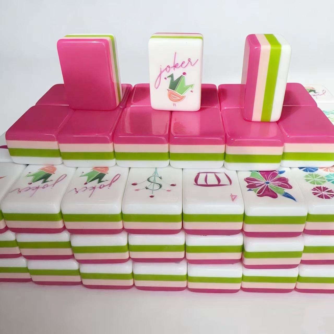 American Mahjong Game Set, 160 Magenta Pink and Green Layered Mahjong Tiles