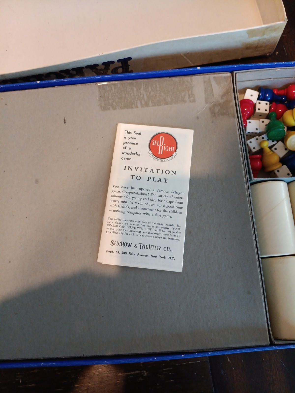 Vintage PARCHEESI Gold Seal Edition Selchow & Righter 59,68 Extras See Descript