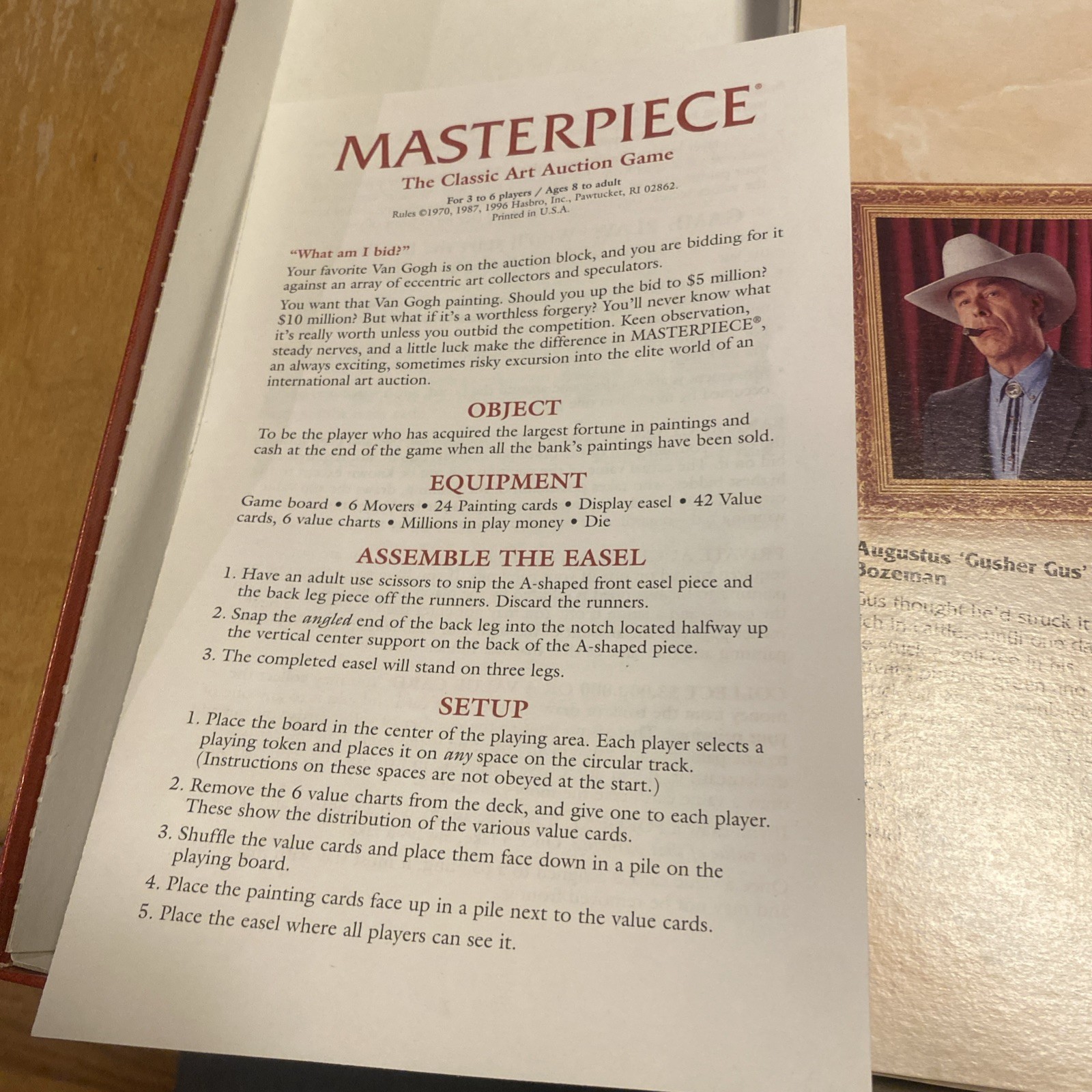 COMPLETE W/O EASEL 1996 Masterpiece Classic Art Auction Parker Brothers Game