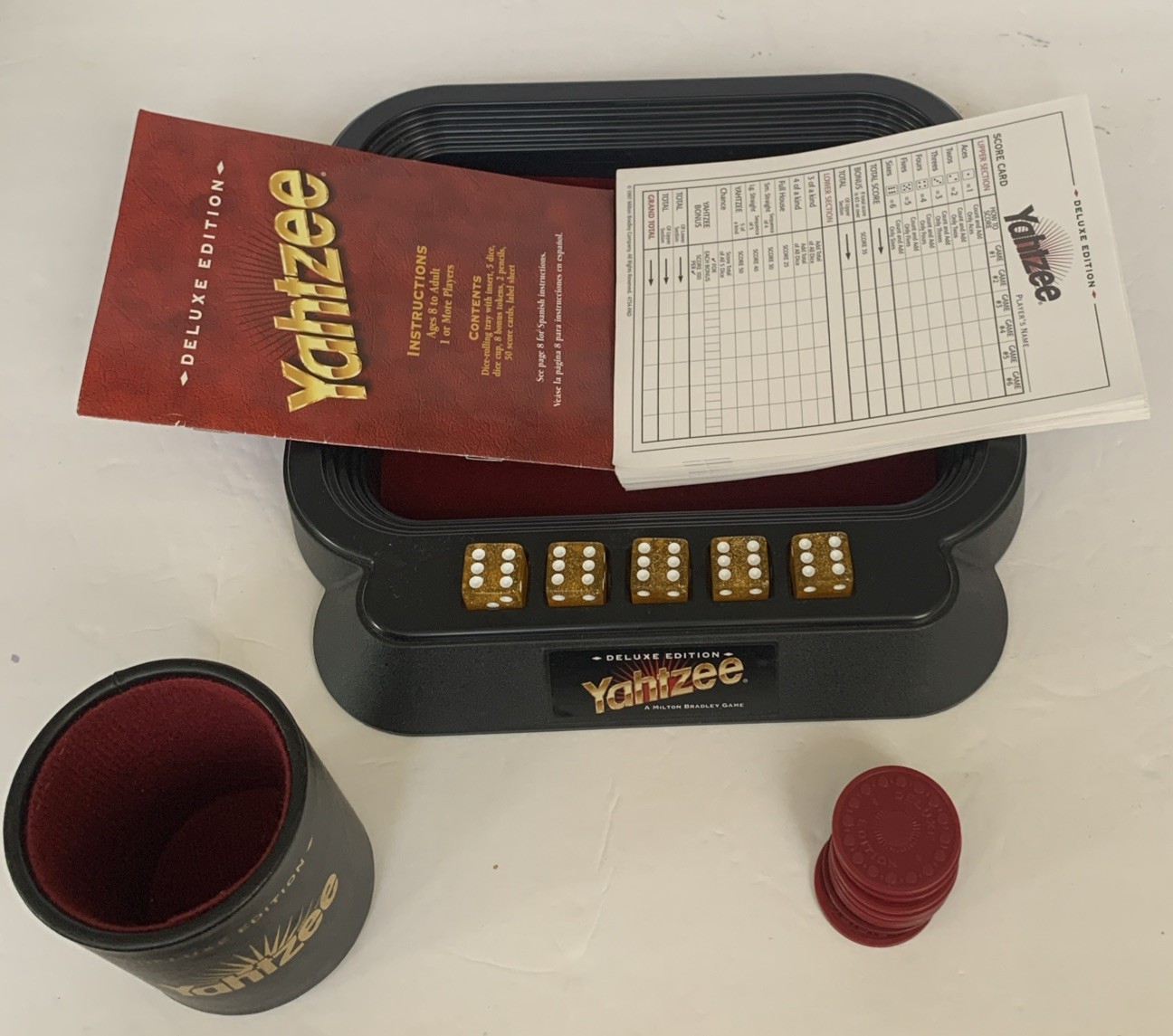 Yahtzee Deluxe Edition Board Game Golden Flecked Dice 1997 Complete W/O Pencils