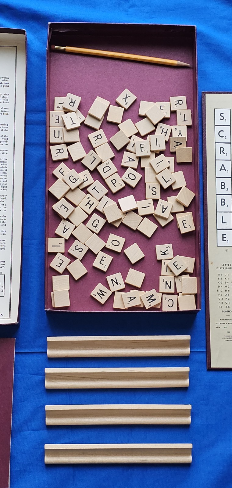 Vintage 1948-1953 Scrabble Board Game 100pc COMPLETE Wood Tiles Selchow Righter