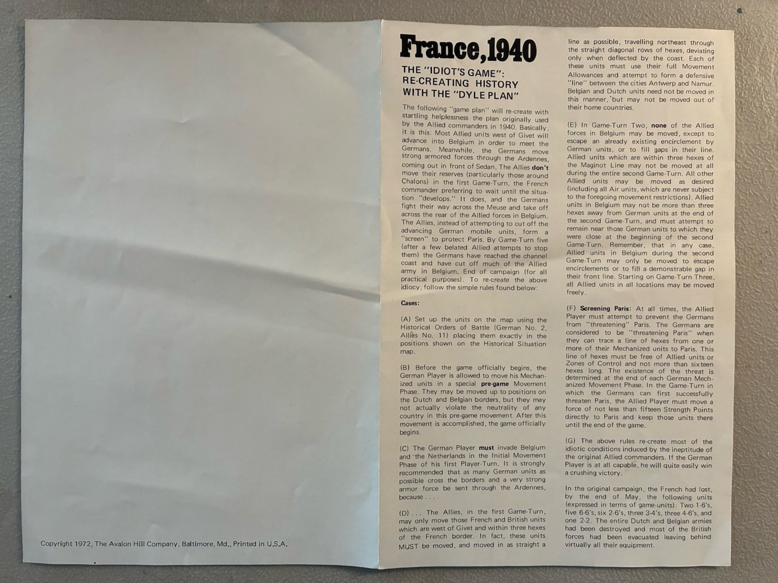 Avalon Hill The Game Of France, 1940 (1972) – Complete+, Flat $7 Shipping!
