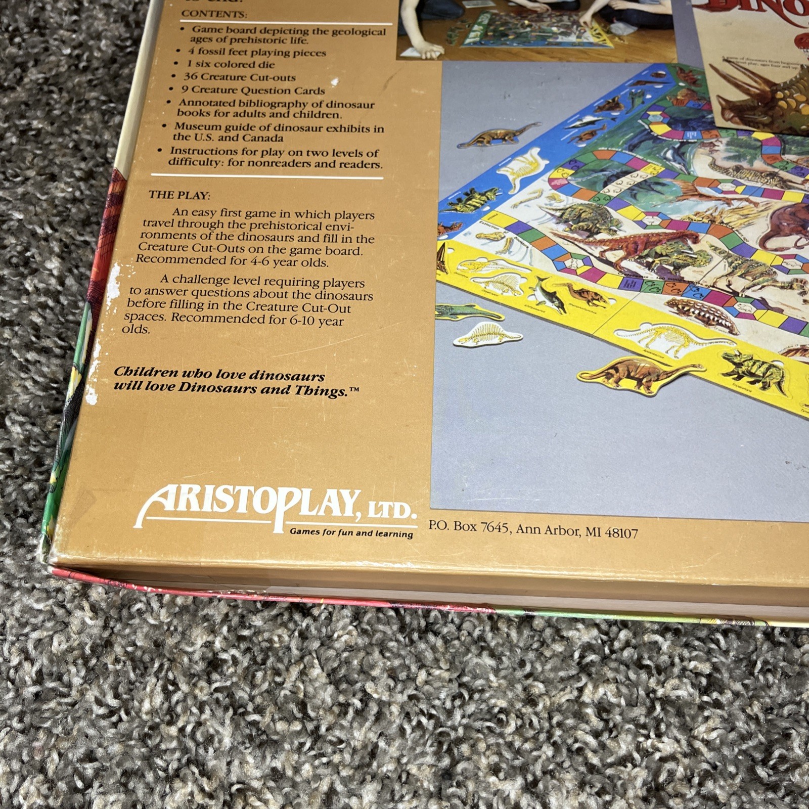 Vintage Aristoplay Dinosaurs And Things Board Game 100% Complete in Box 1987