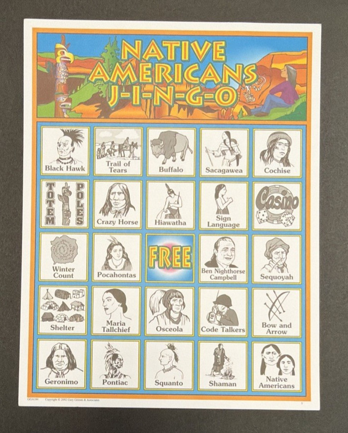 Vintage 2002 JINGO Native Americans Bingo Trivia Educational Game-Gary Grimm