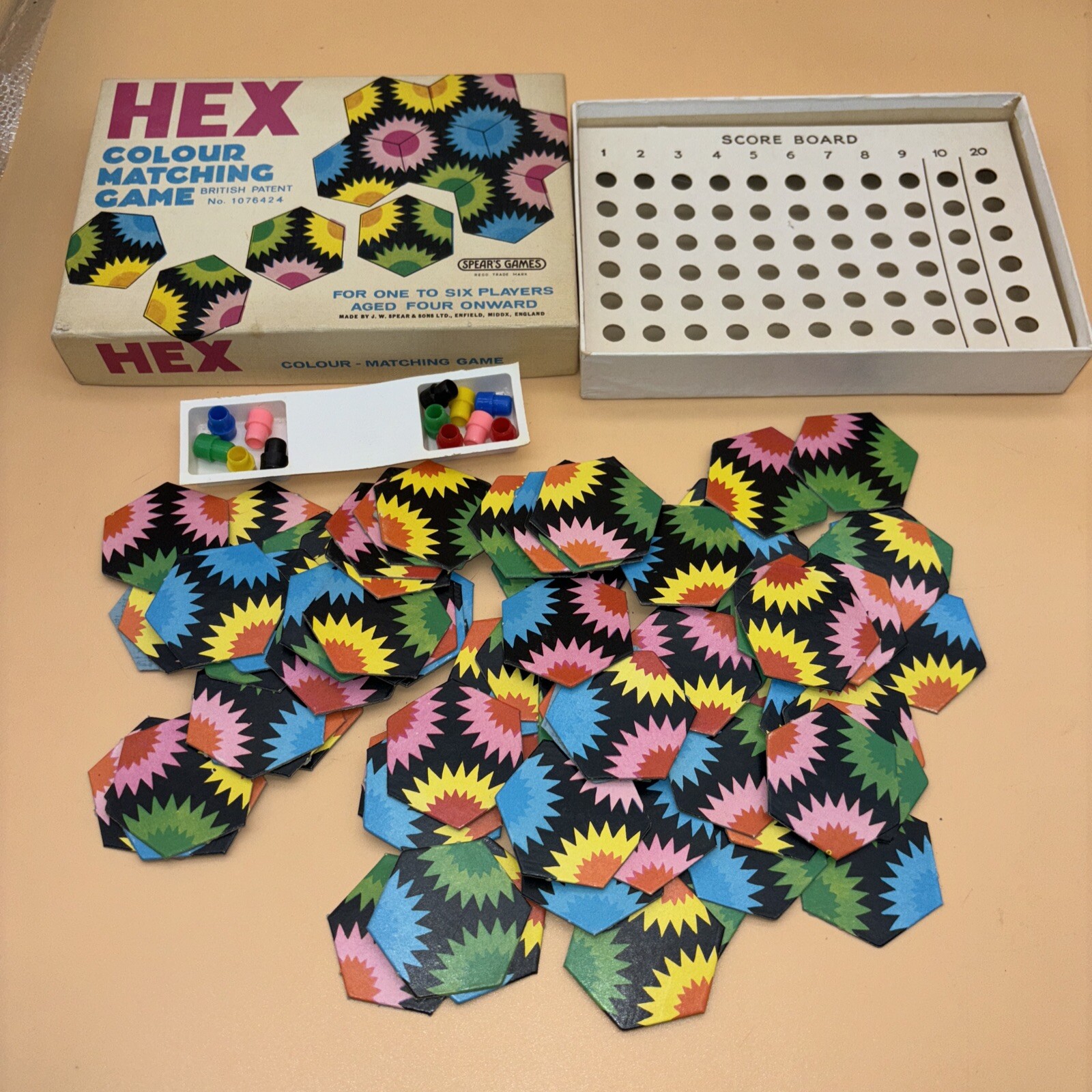 Lot Of 2 Spear’s Games Picture Dominoes & HEX Colour Matching Vtg 1960-1970 MINT