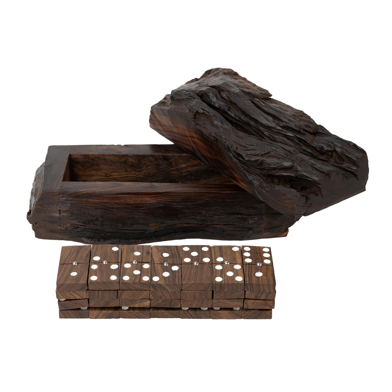 Handmade Wooden Mexican Train Dominoes Rustic Hand Carved Ironwood Double Six…