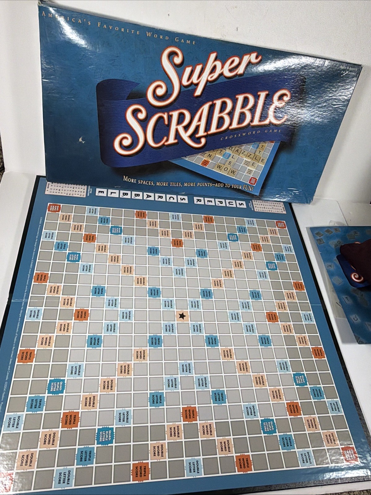 Super Scrabble Board Game by Hasbro – 2004 – 100% Complete with All 200 Tiles!