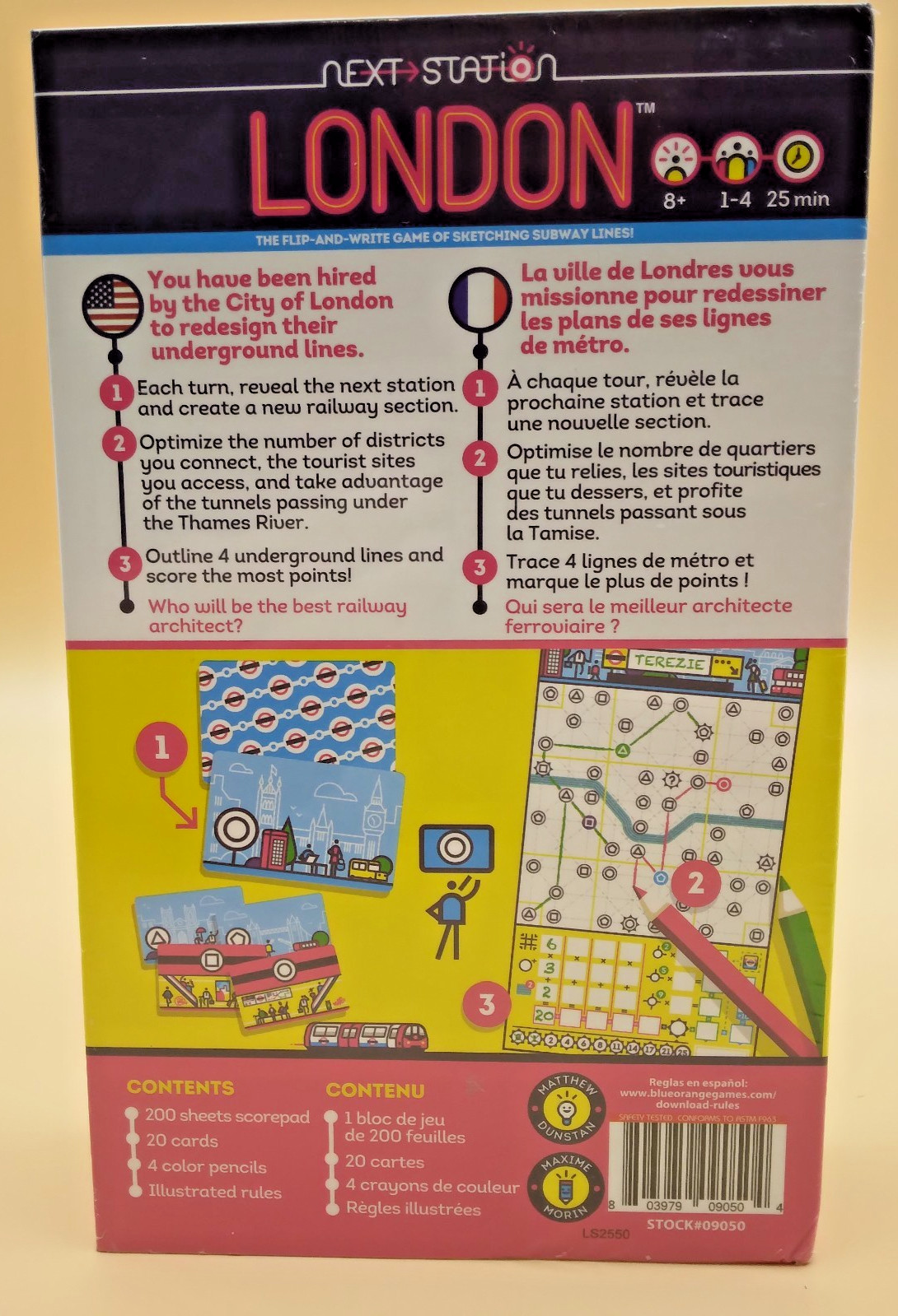 Next Station: London Board Game Flip-and-Write Subway Strategy Blue Orange Urban