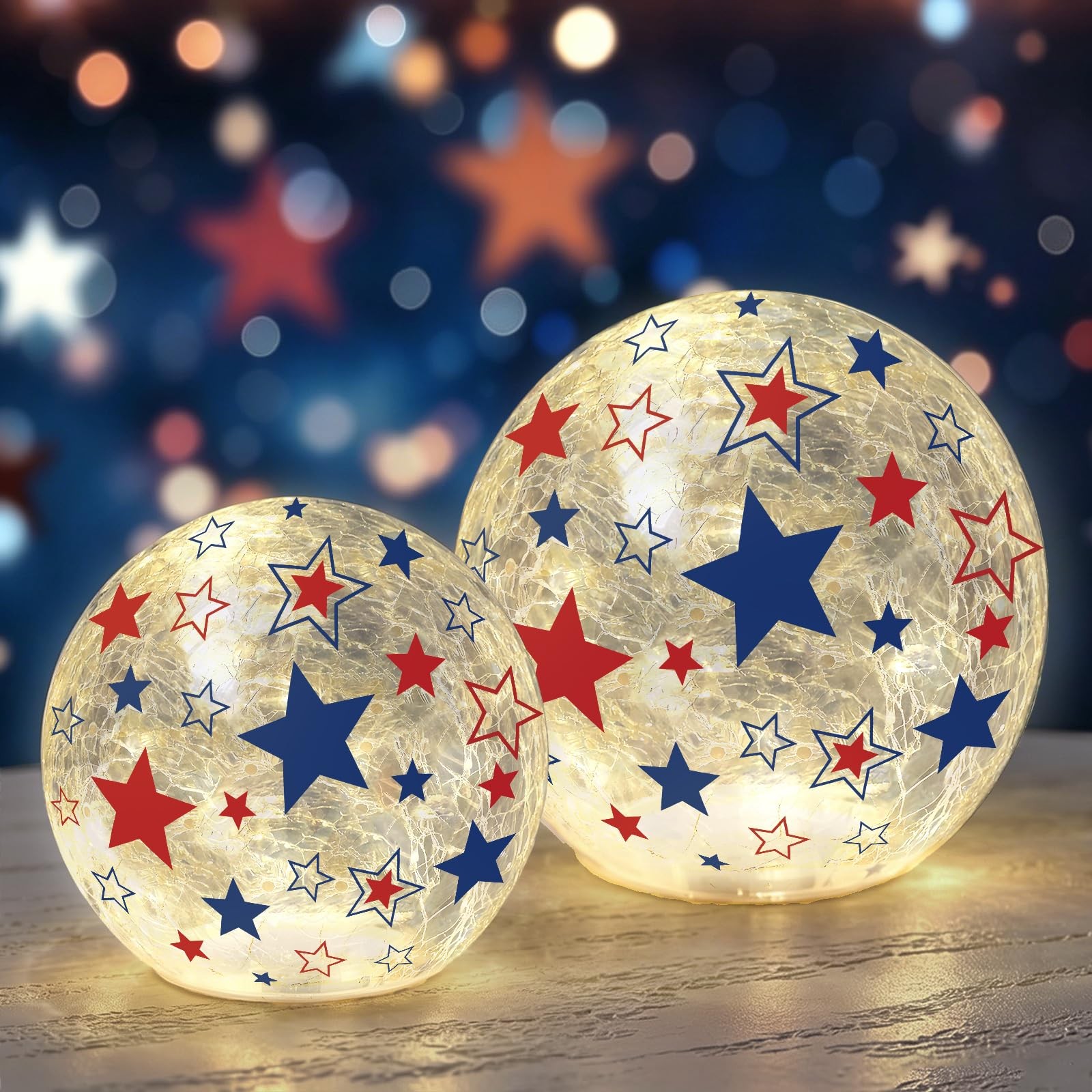 Patriotic Lighted Decorative Glass Ball 4th of July Party Decoration 4.7/6 in