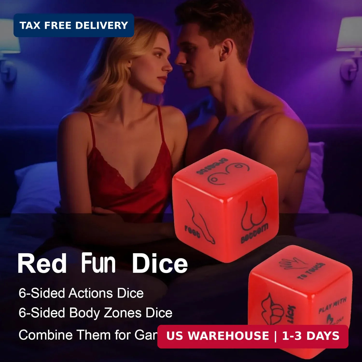 Romantic Naughty Dice Set for Adults Games, Date Night Dice Couples Gift, Fun Ni
