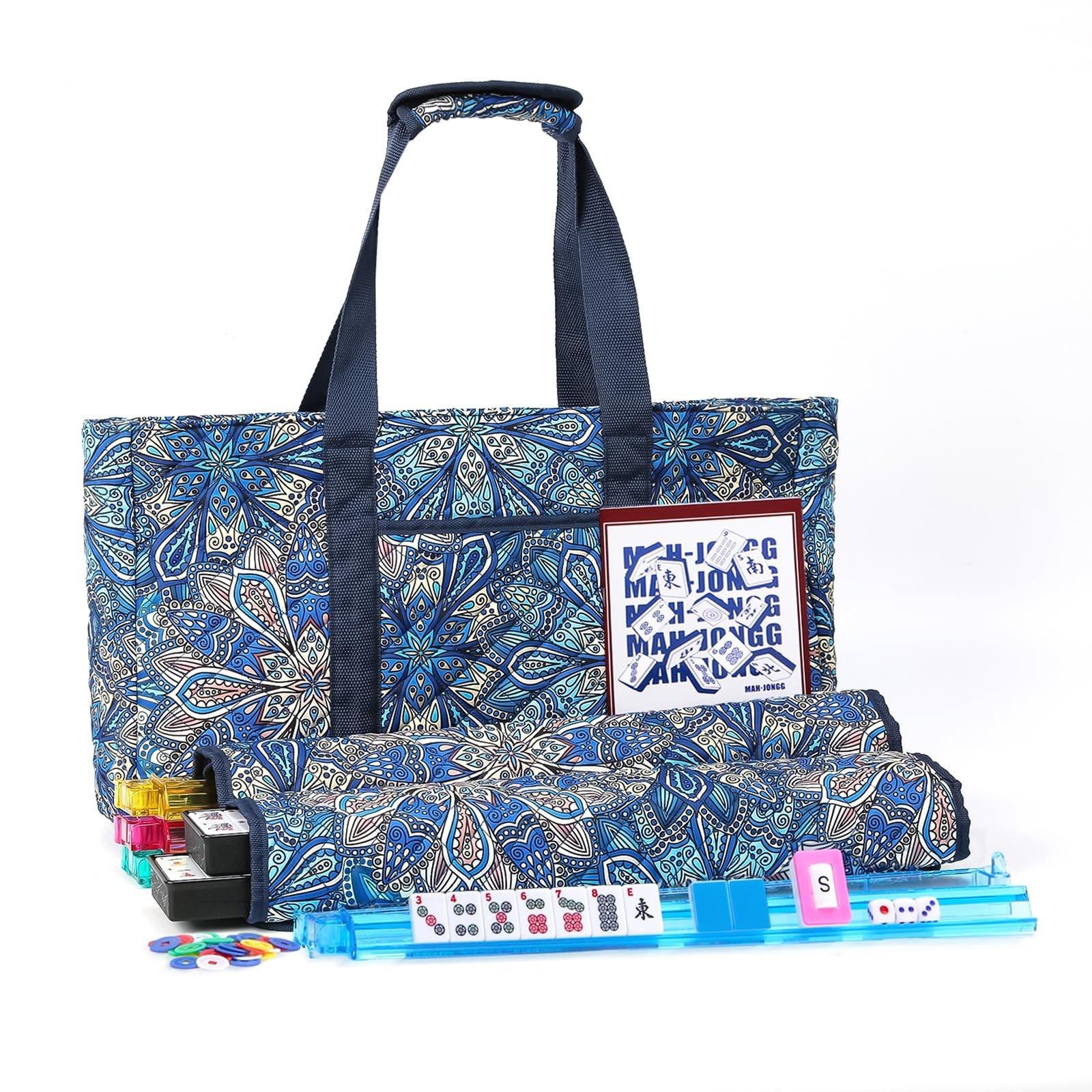 American Mahjong Tile Set with Blue Printed Carrying Bag, 166 Premium Tiles, …