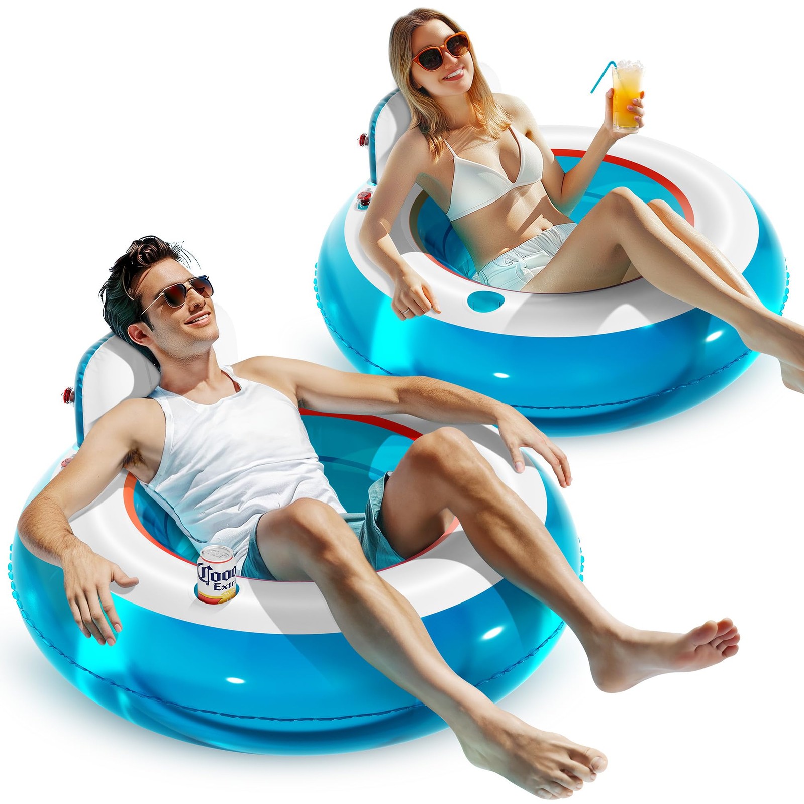 Inflatable Pool Float 2 Pack Backrest Armrest 44 Lounger QPAU Support Water Play