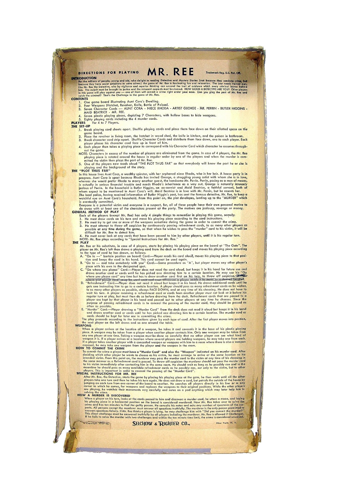 1957 Mr Ree Board Game Selchow Richter Fireside Detective Complete Clues Mystery