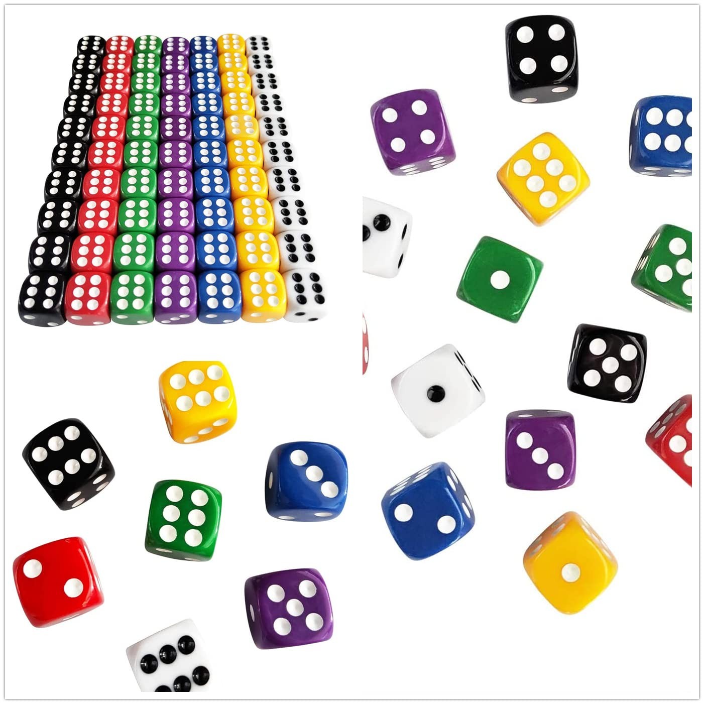 70 Piece Dice Colorful Set 6 Sided 7 Colors, 70 Piece Dice 12mm Colorful, 6 Side…