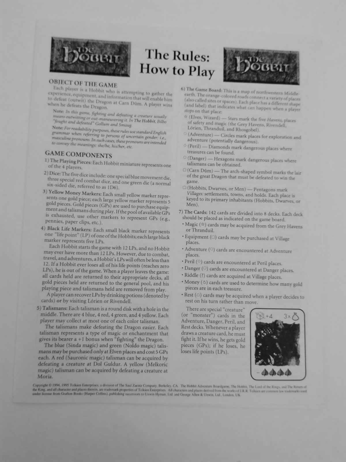 The Hobbit Adventure Boardgame I.C.E 1994 Complete