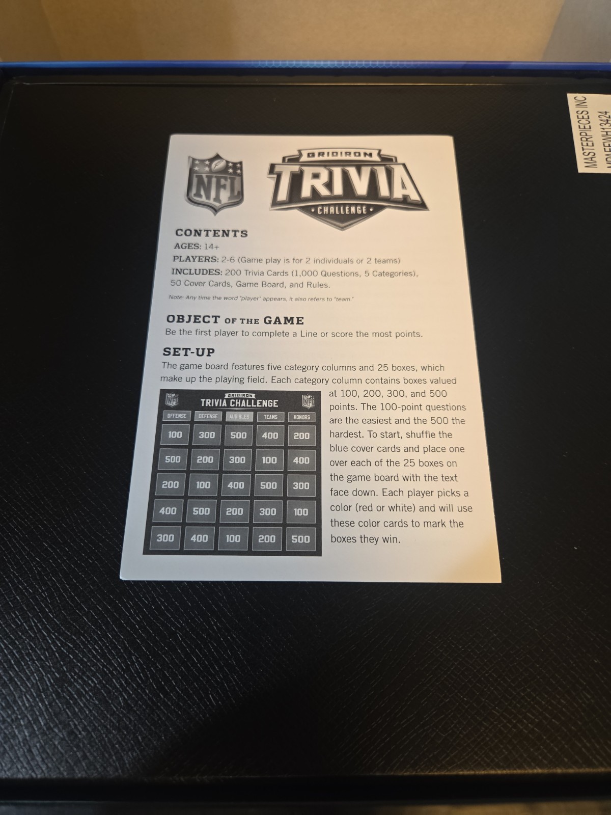 NFL Gridiron Trivia Challenge Ages 14+. Box Open But Brand New Never Played