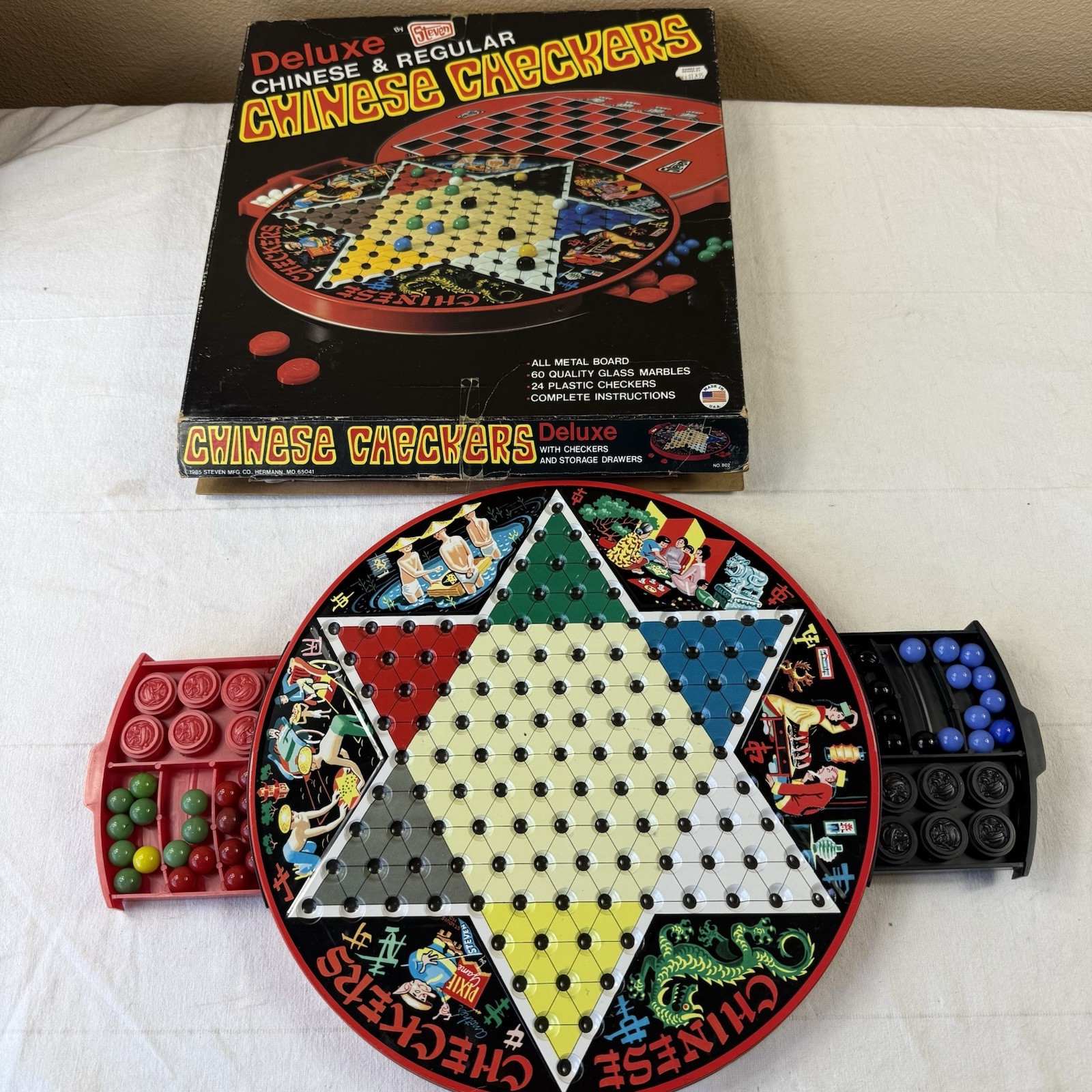 Vintage 1985 Deluxe Chinese & Regular Checkers By Steven Made In USA INCOMPLETE*