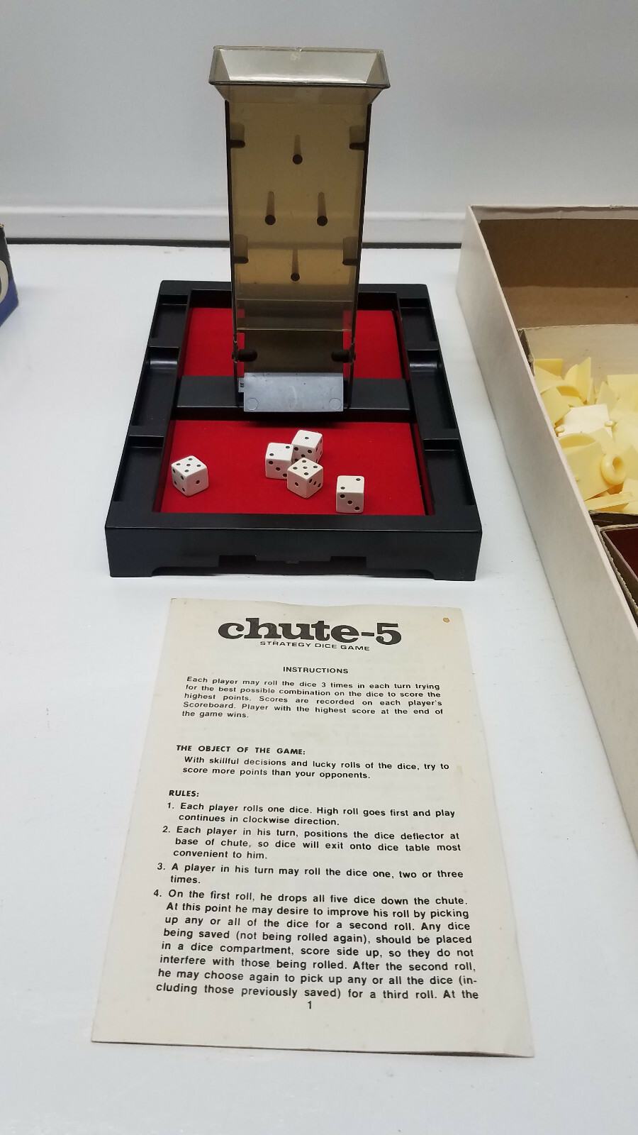 Vtg ES Lowe & Milton Bradley CHUTE-5 Yahtzee Dice Board Game Complete 1973