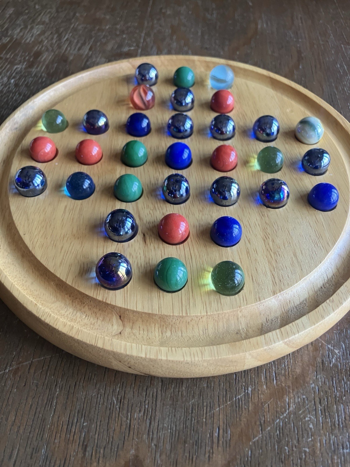 Vintage Wooden Solitaire Board Game with Marbles – Classic Strategy Puzzle
