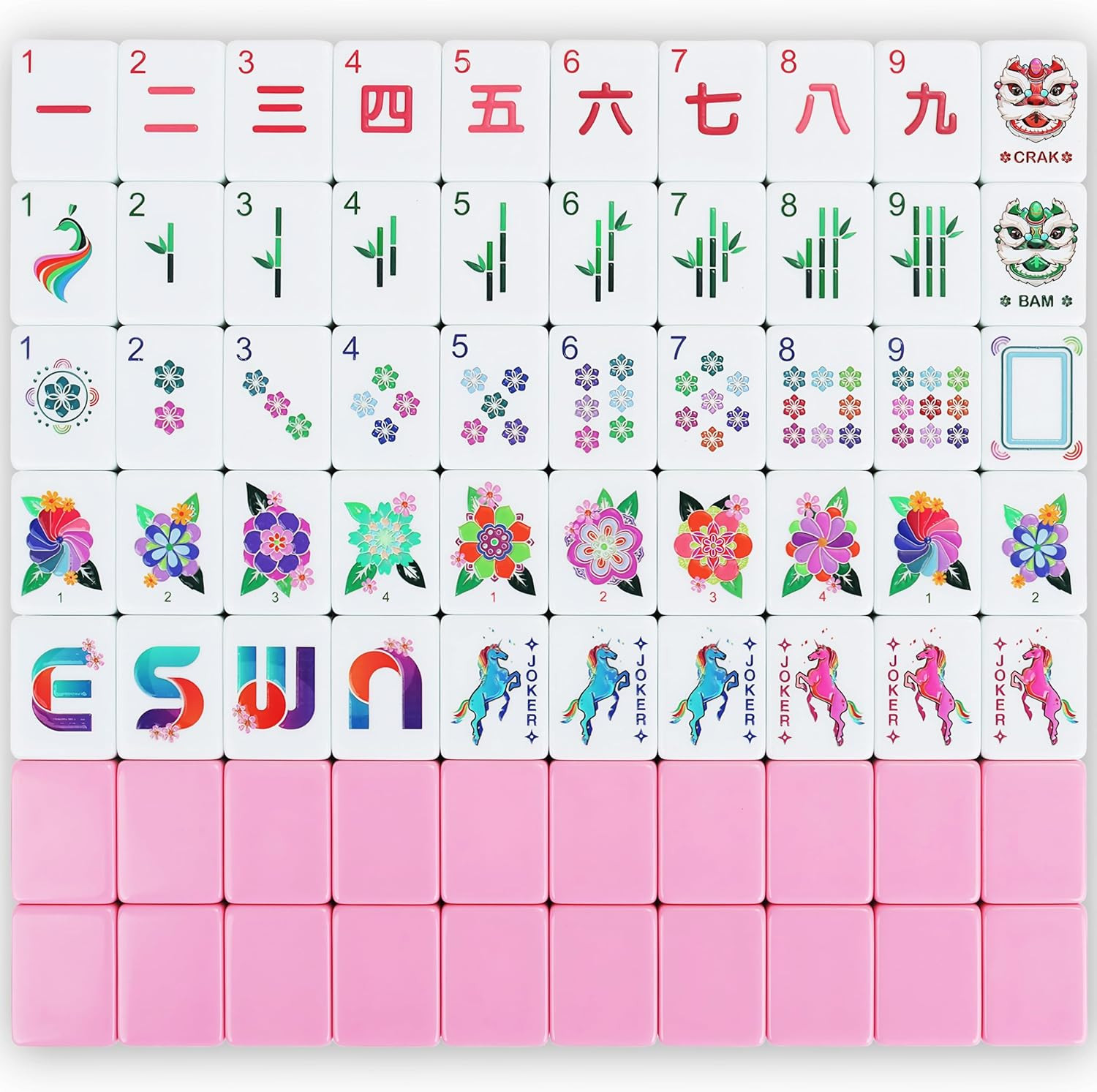 American Pink Mahjong Tile Set – Mah Jongg Tiles Game Sets – 166 Complete Cute T