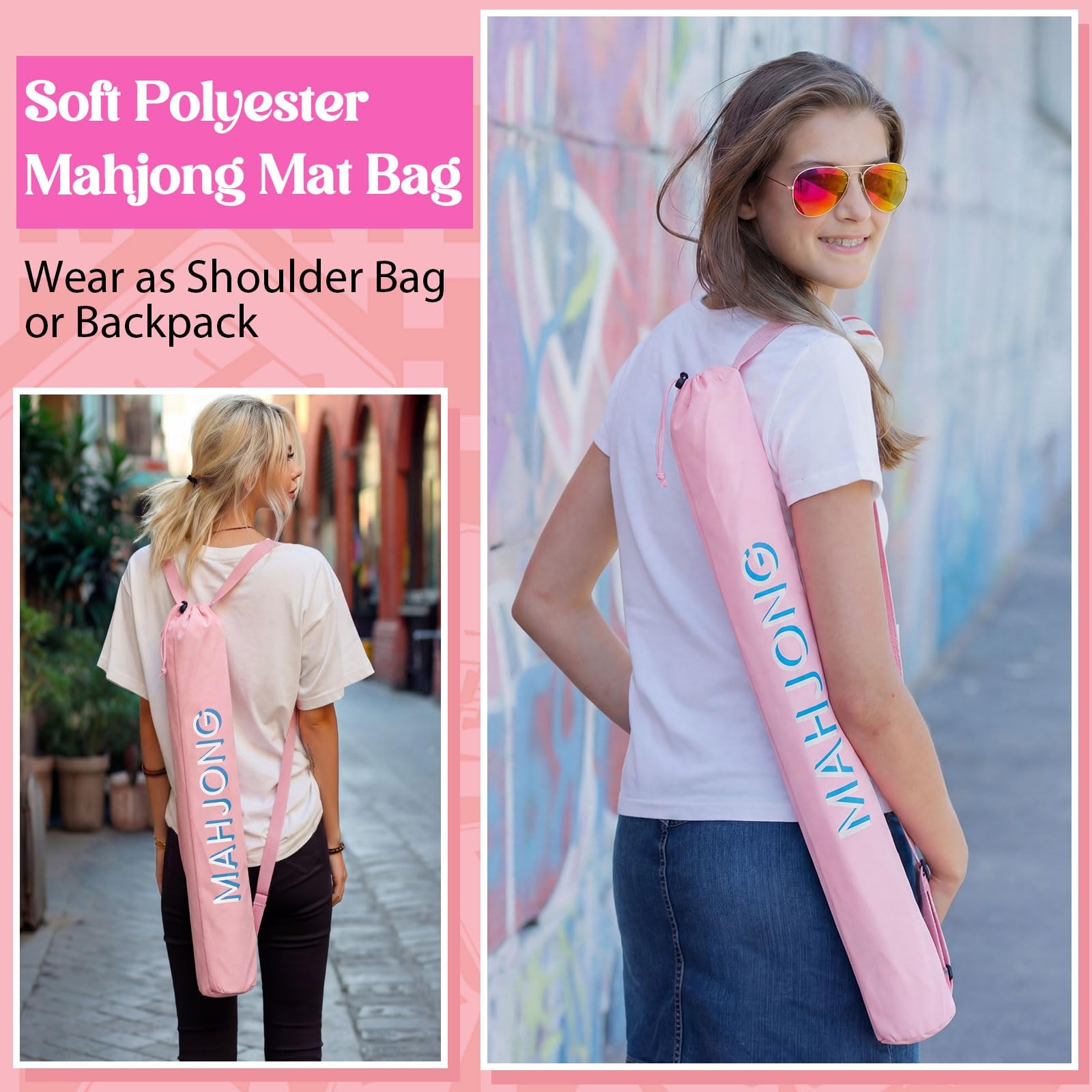 Sunnymove 35 Inch Long Mahjong Mat Bag Cute Double Strapped Soft Polyester