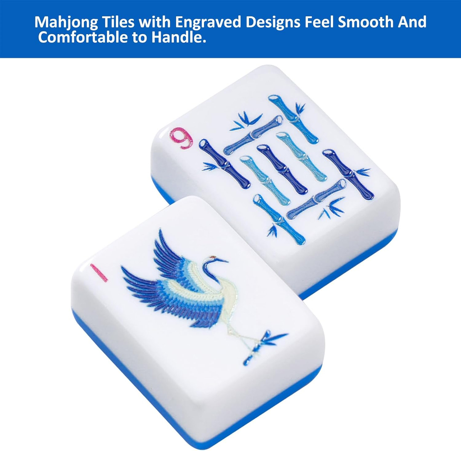 TIASUSAN Light Blue American Mahjong Tile Set(1.2″), 160 Engraved Tiles with
