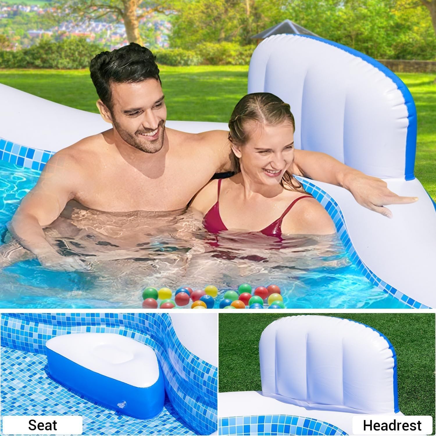 Inflatable Swimming Pool 10.1FT x 7.5FT Heavy Duty XL Light Blue SPA015