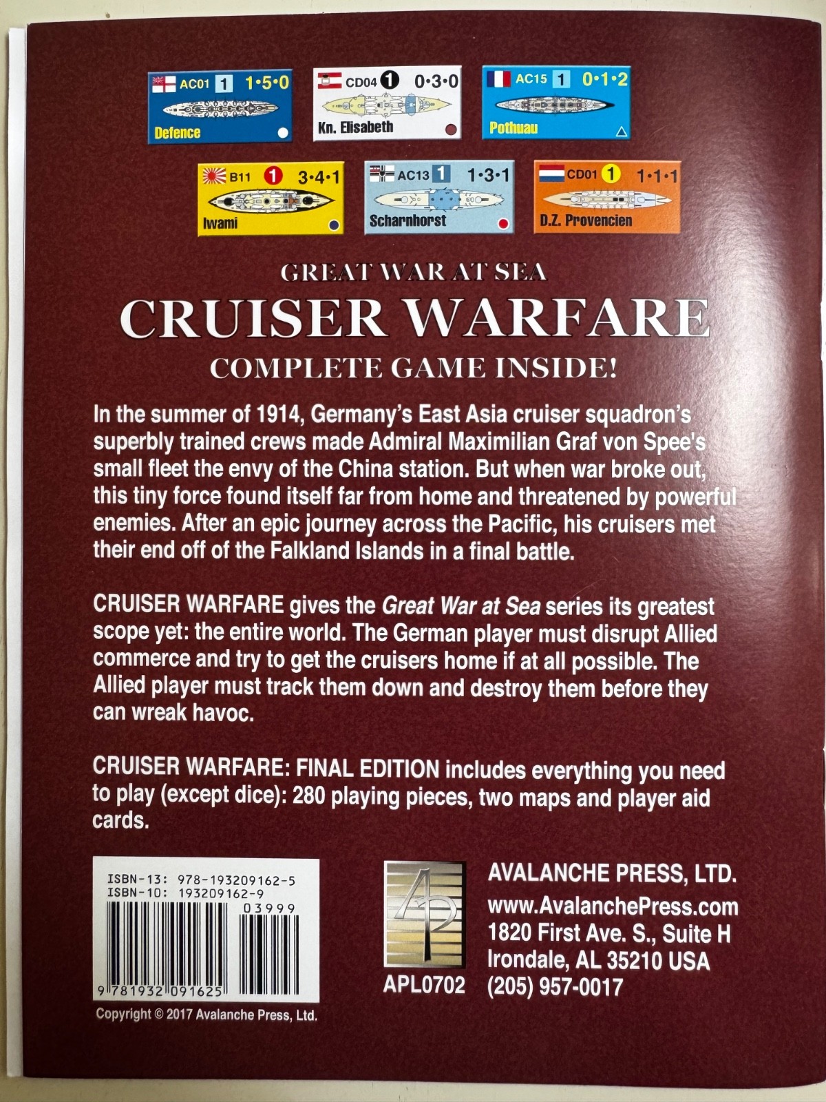 Avalanche Press Cruiser Warfare Great War at Sea incomplete game