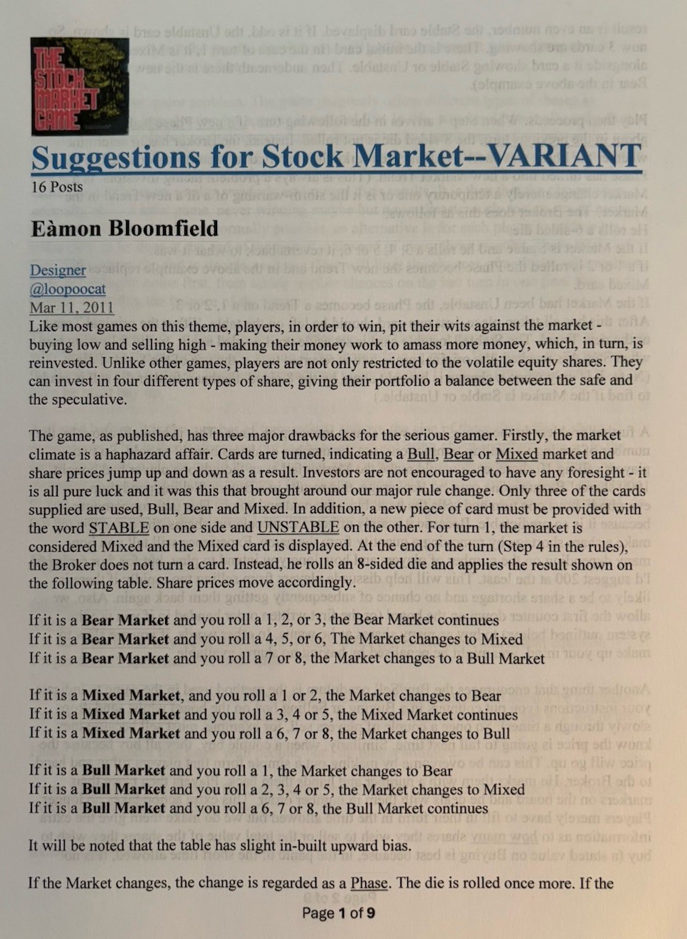The STOCK MARKET Game by The Avalon Hill Game Company. +BONUS! VERY GOOD!