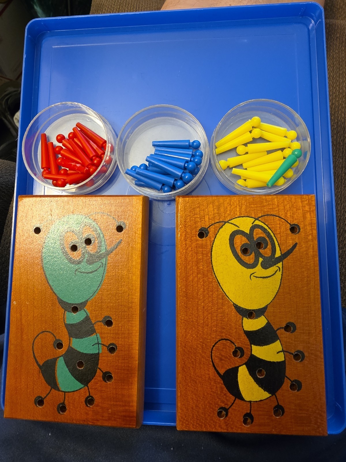 Pair Vintage Wooden Peg Game Space Bugs