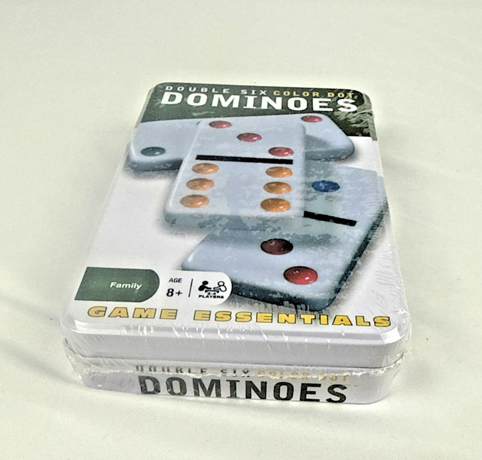 NEW SEALED Double Six Color Dot Dominoes Game in Metal Case Travel Set FREE SHIP