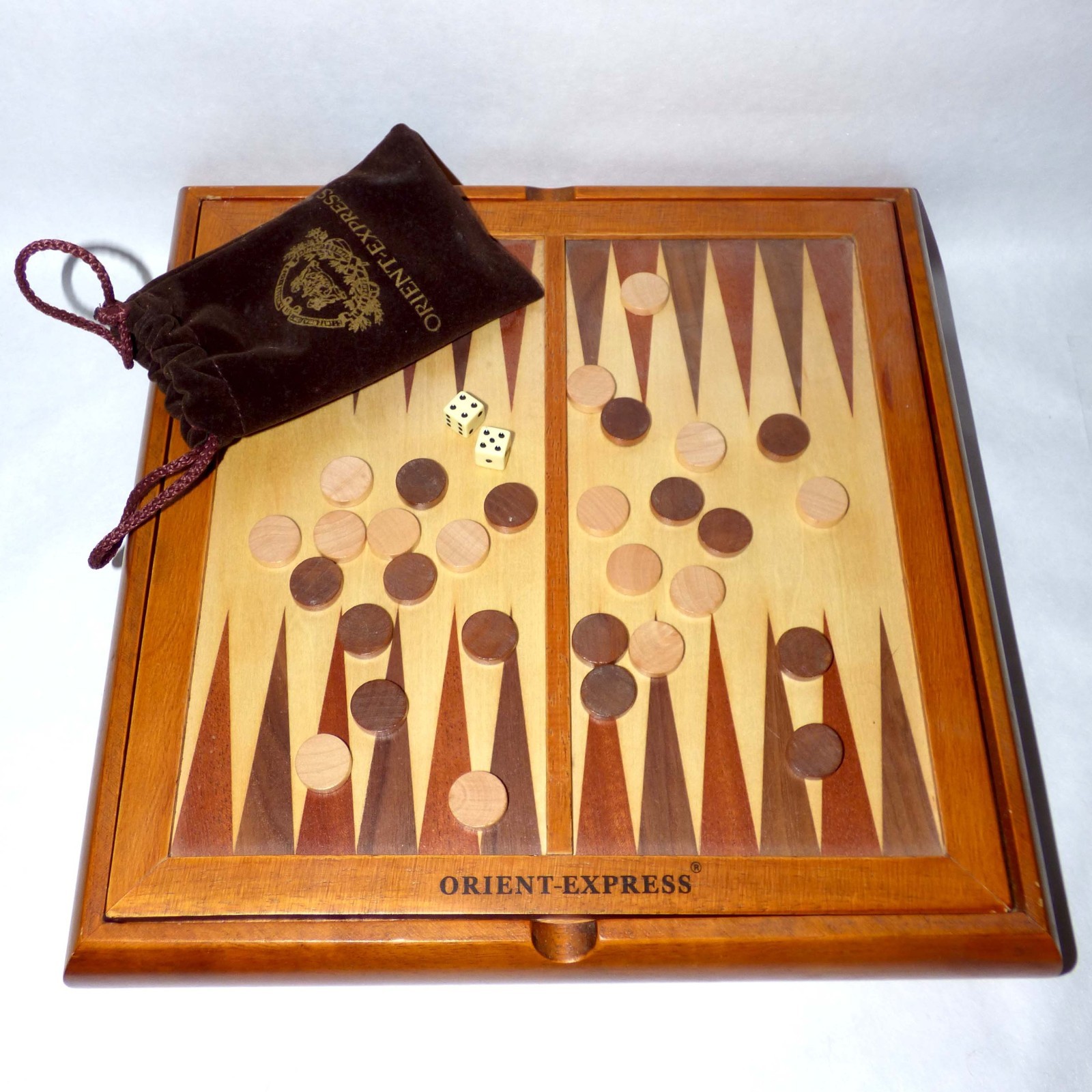 Orient Express Luxury Wood Game Set Chess Backgammon Dominoes Cards Complete
