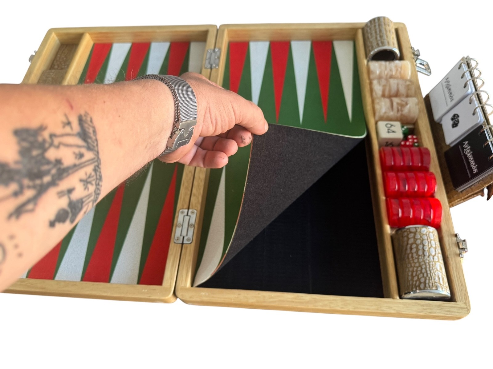 Limba WOOD, Travel Size Backgammon Set&12mm Polyester Checkers Very Light