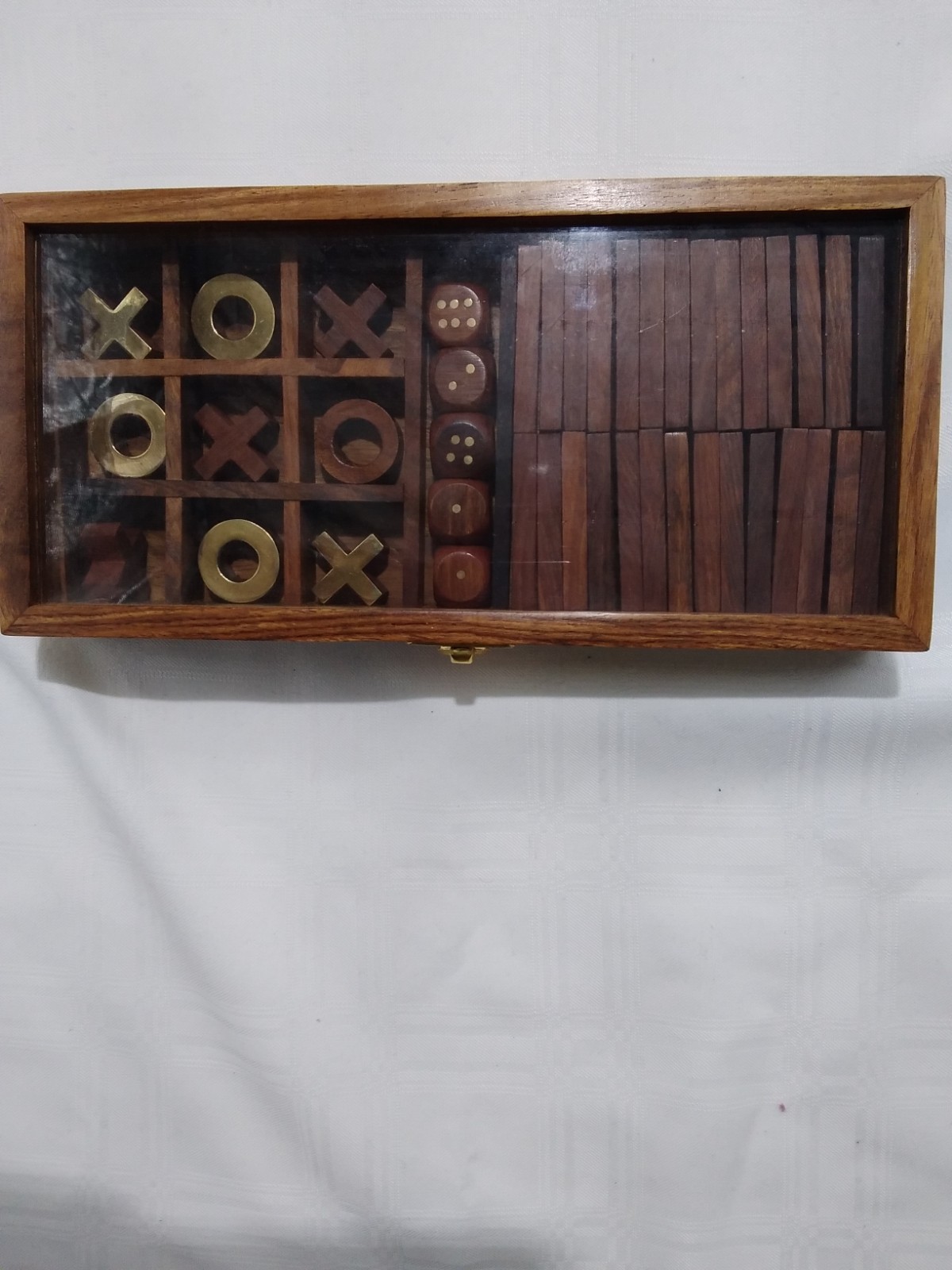Handmade Wooden 3-in-1 Game Set | Tic Tac Toe, Domino & Dice Set