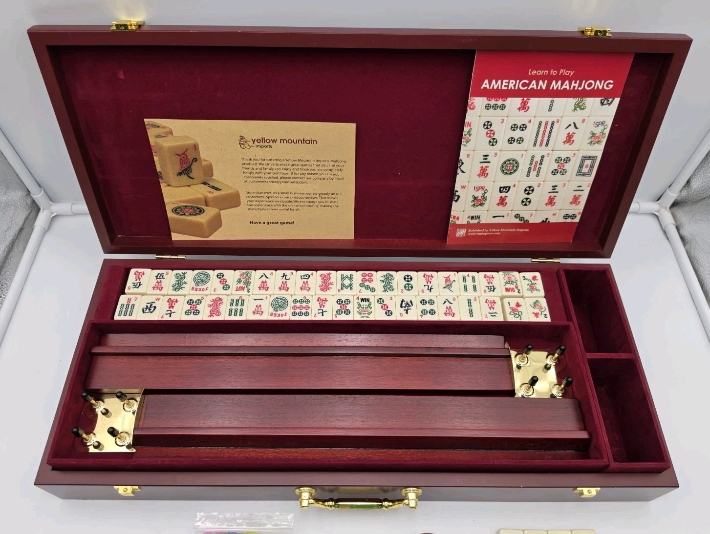 Yellow Mountain Imports American Mahjong Set Classic Black & Redwood Case
