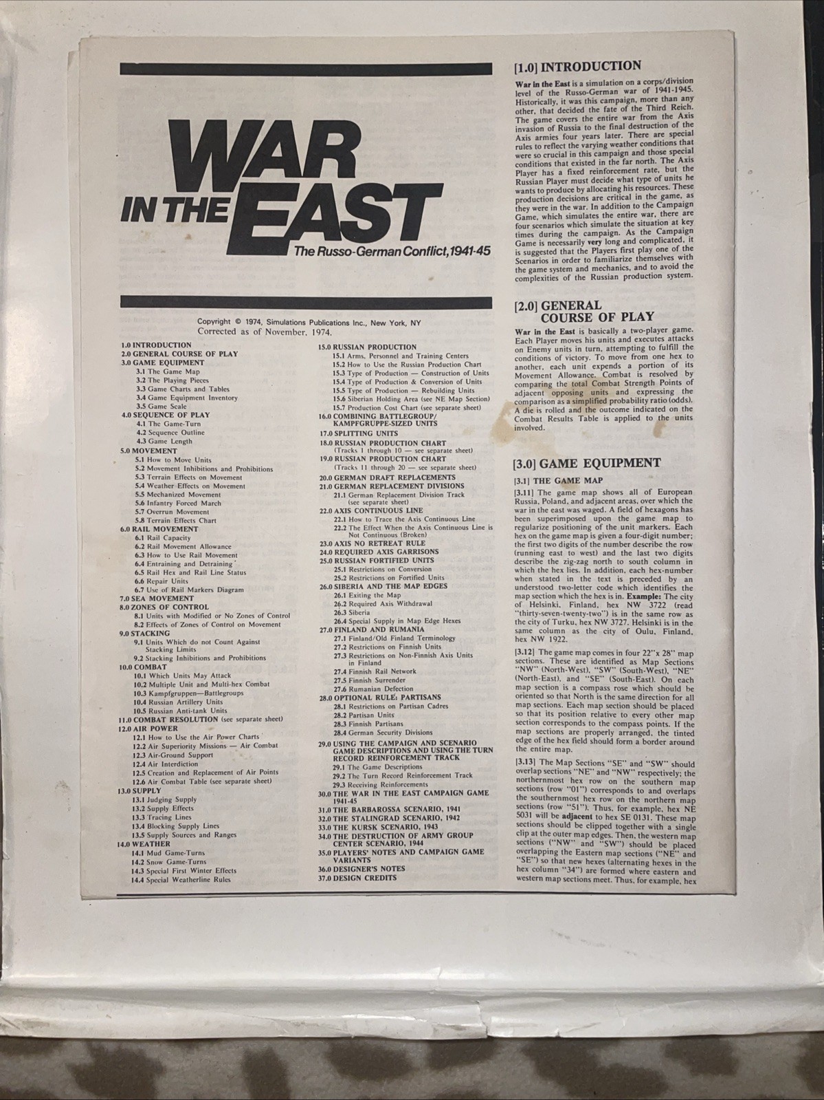 SPI. 1974. War In The East. Punched. Vintage Collectible. Rare.