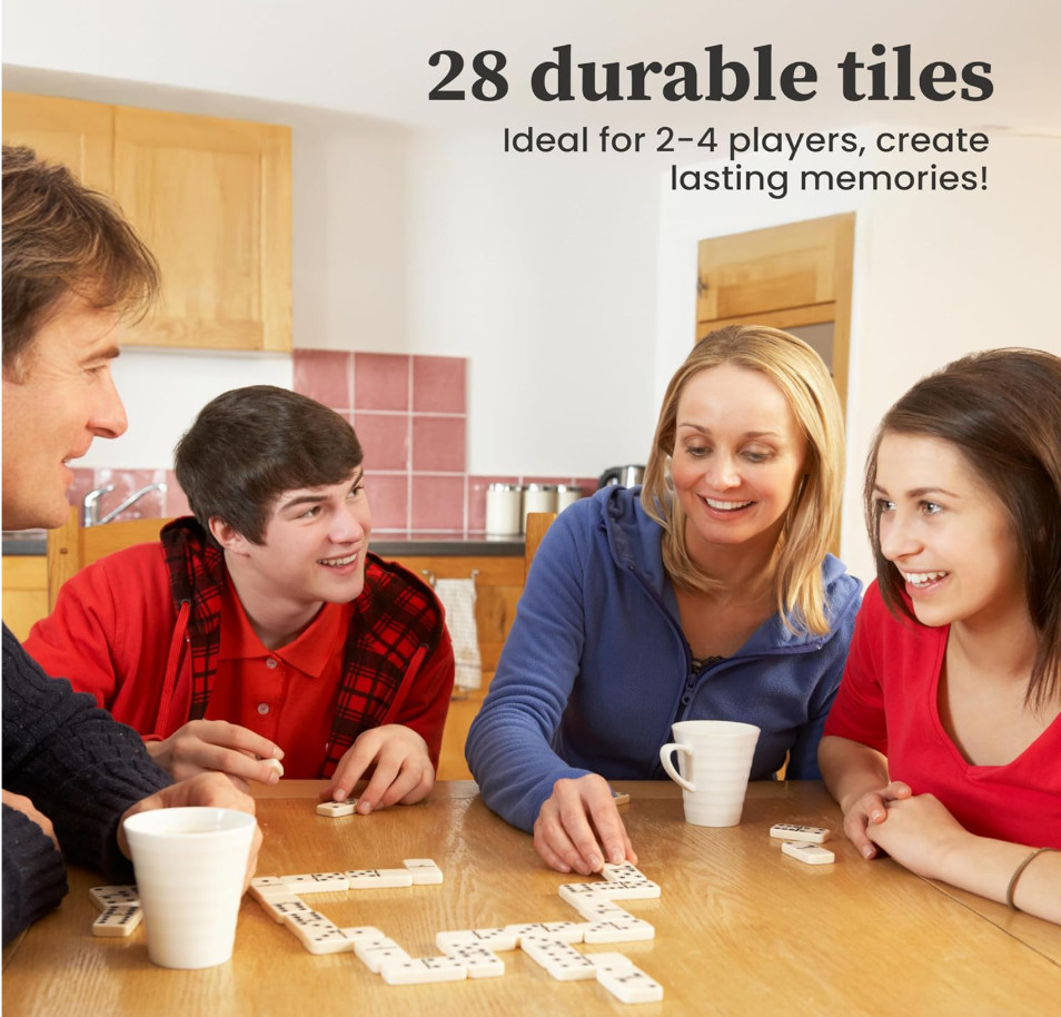Domino Set – 28 Pieces Double Six Classic Dominoes in Durable Wooden Brown Box