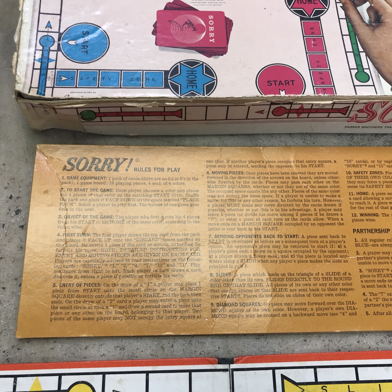 Vintage 1950s 60s SORRY Board Game Parker Brothers 100% Complete – Family Fun!