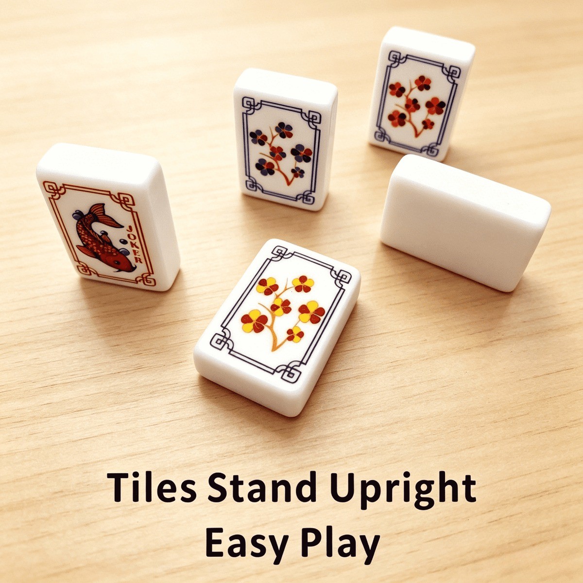 Premium Polished White Acrylic US Mahjong Set Clear Floral & Koi Engraving